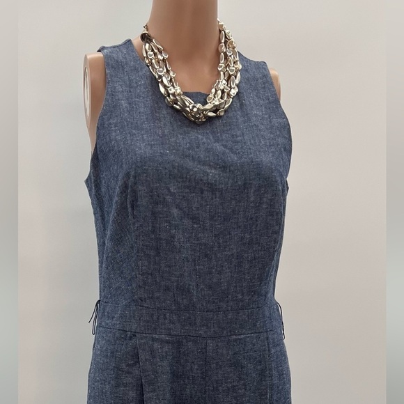 Banana Republic Factory Blue Linen Blend Chambray Wide Leg Cropped Jumpsuit Sz4 - Picture 4 of 4